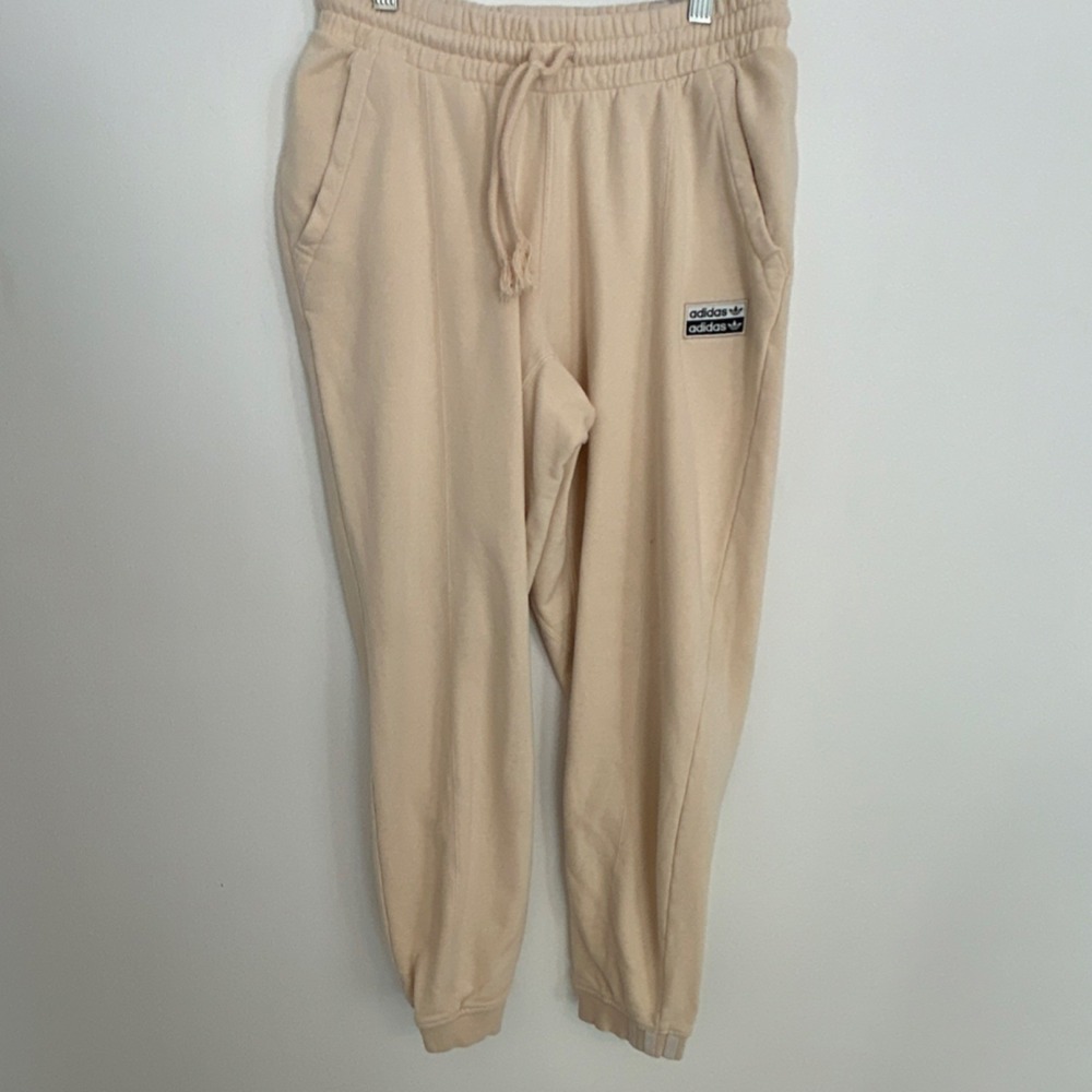adidas Originals Beige Fleece Jogger Pants Women S Drawstring Pockets Tapered
